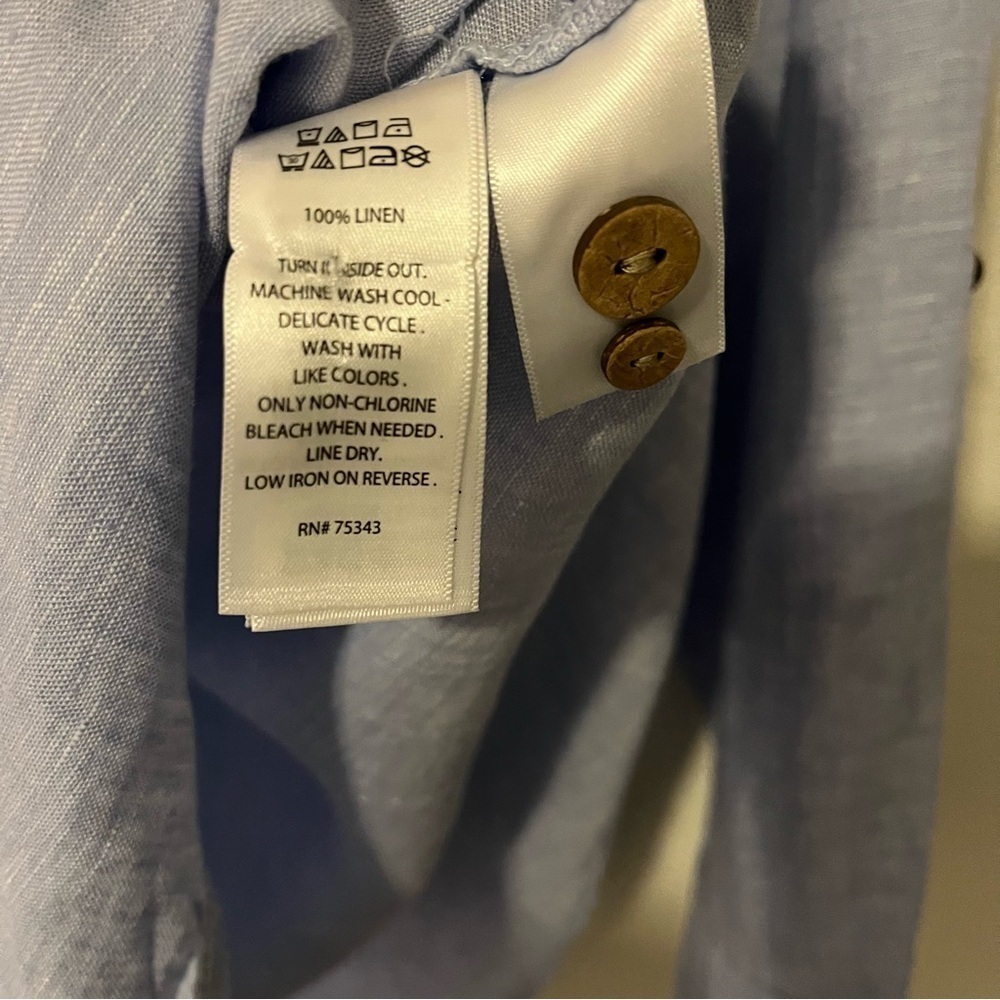 Sigrid Olsen Blue 100% Linen Popover Roll Tab Sleeves Breathable Coastal Boho 1X - Picture 7 of 10